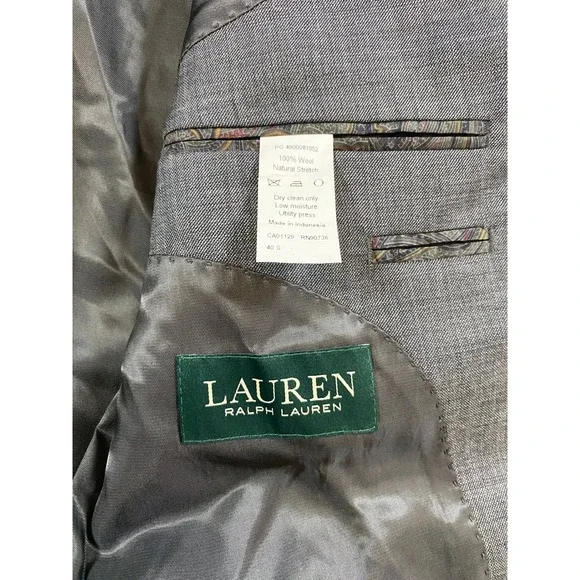 Lauren‎ Ralph Lauren Mens Grey Wool Blend Blazer Jacket Size 40R - Picture 7 of 13